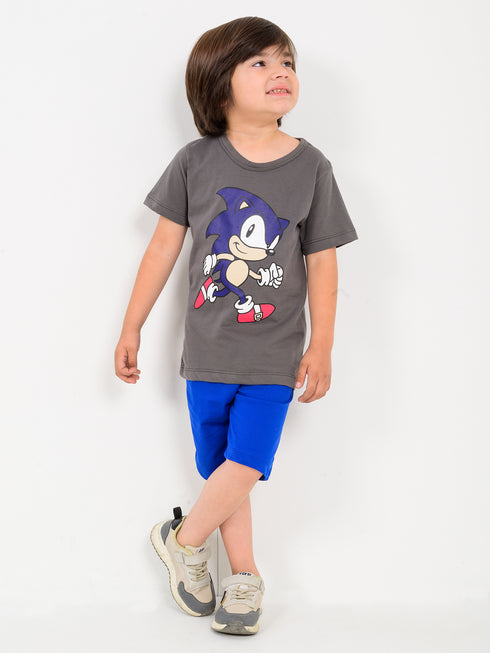 Sonic Themed Cotton Short Set (Grey-Blue)